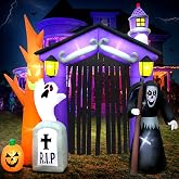 9FT Halloween Inflatables Haunted House Castle Archway Decoration with Led Light Halloween Inflatables Outdoor Decorations Blow up Inflatables for Halloween Holiday Party Lawn Yard Garden Décor