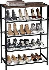 HOME BI 5-Tier Metal Shoe Rack with MDF Top Rustic Brown 23.23 W x 11.8 D x