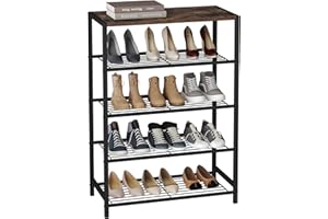 HOMEFORT 5-Tier Shoe Rack, Shoe Storage Shelf with MDF Top Board, Shoe Rack Organizer, Each Tier Fits 3 Pairs, Entryway Shoe Stand with Sturdy Shelves, Rustic Brown