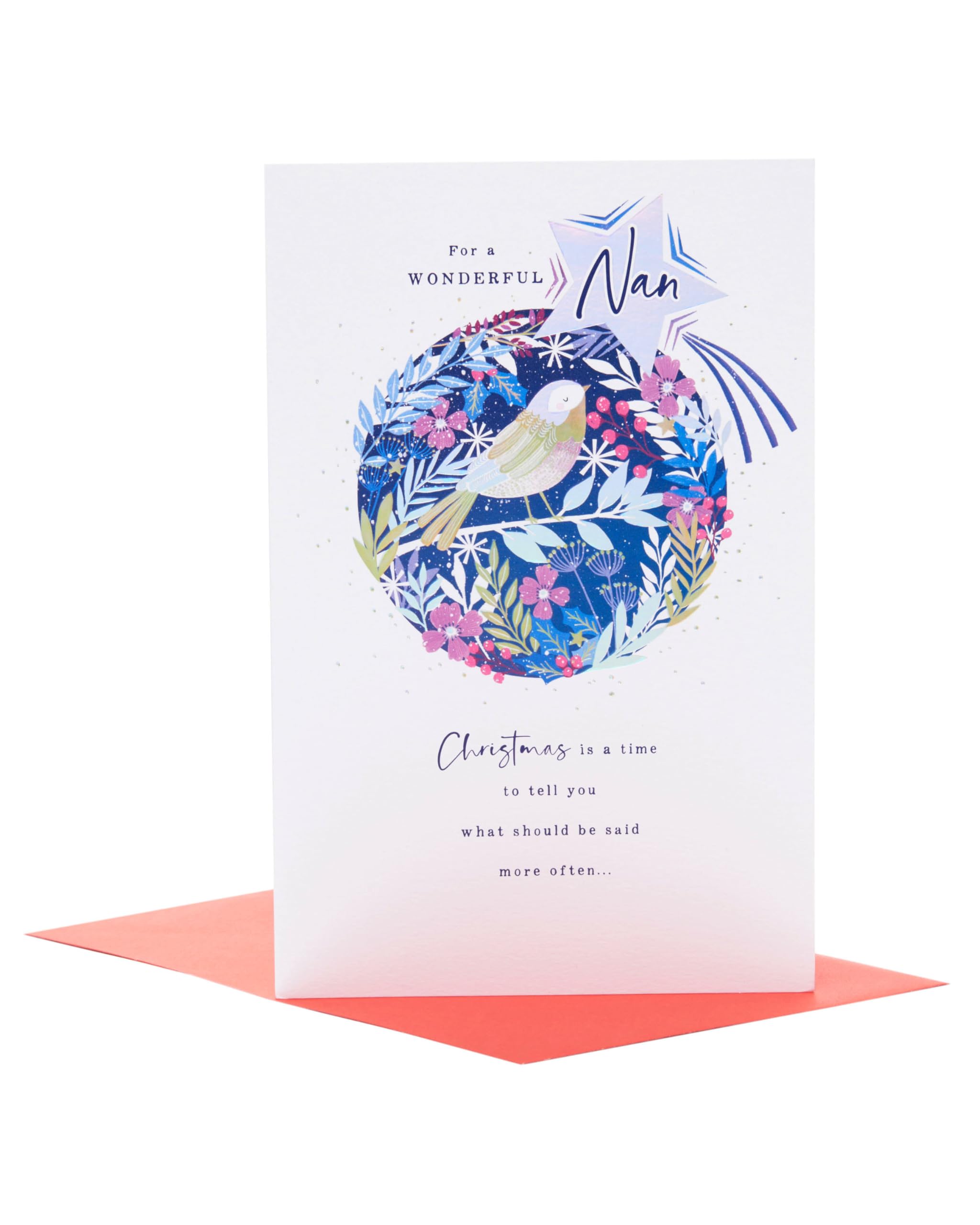 UK Greetings | Christmas Card for Nan | Xmas Presents | Her, Girls, Women | Heartfelt Robin Design | With Envelope | 22.9 x 14.9 cm