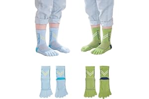 PURSUESTAR 2 Pairs Cotton Five Finger Toe Socks Athletic Sports Breathable Mesh Seperated Socks for Boys Girls Kids Teens 6-15 Years