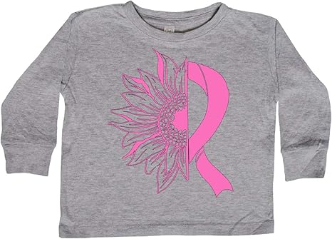 Amazon.com: inktastic Pink Ribbon Sunflower- Breast Cancer Toddler Long Sleeve T-Shirt: Clothing