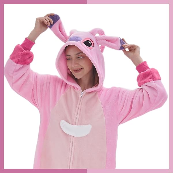 GONAAP UNISEX ADULT PINK ONESIE PAJAMAS ANIMAL ONE PIECE HALLOWEEN COSTUME COSPLAY SLEEPWEAR (PINK, LARGE)