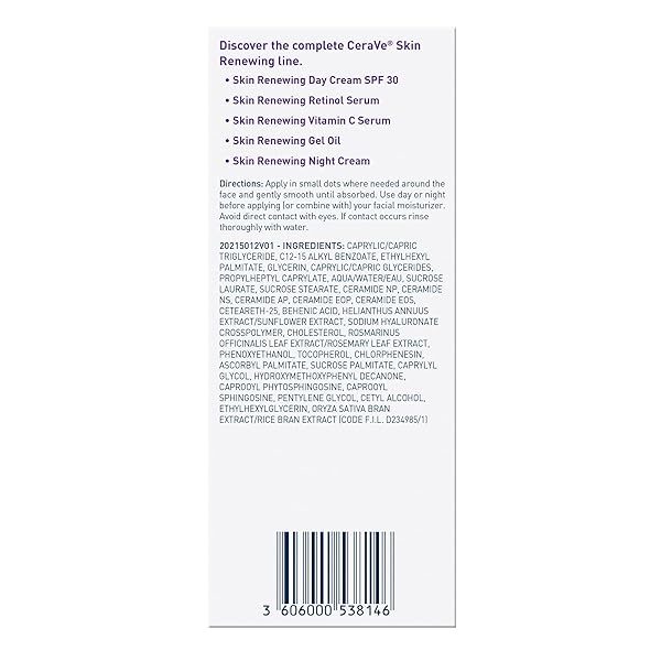 CERAVE SKIN RENEWING GEL OIL, DAILY HYDRATING SERUM FOR FACE WITH CERAPLEX & HYALURONIC ACID, GEL MOISTURIZER FOR FACE HYDRATES & SMOOTHS SKIN, NON-GREASY, FRAGRANCE FREE & NON-COMEDOGENIC, 1 OUNCE