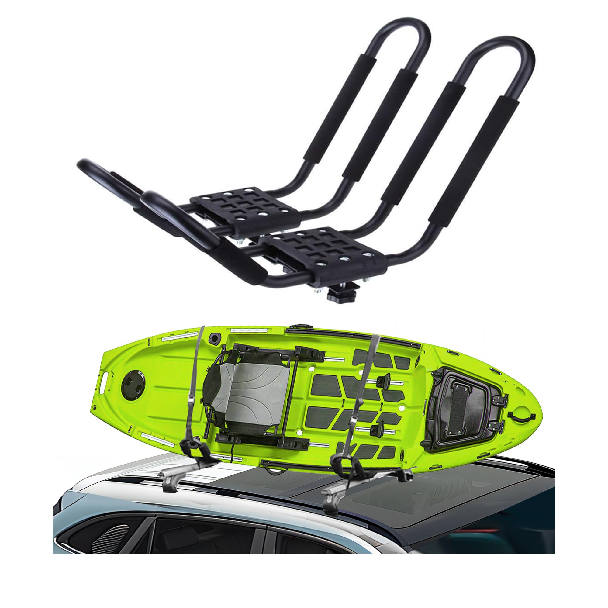 Photo 1 of ECOTRIC Universal Kayak Roof Rack J-Bar Rack HD Kayak Carrier Holder Canoe Boat Surf Ski Board Roof Top Mounted on Crossbar for Car SUV Truck - Set of 2