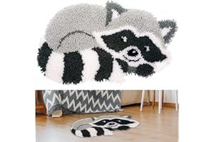 Gift2u Latch Hook Rug Kit for Adults Beginner, 3D Raccoon DIY Handmade Crochet Yarn Kit Animal Pattern Paint Embroidery Cushion for Home Decoration, 20x15 Inch