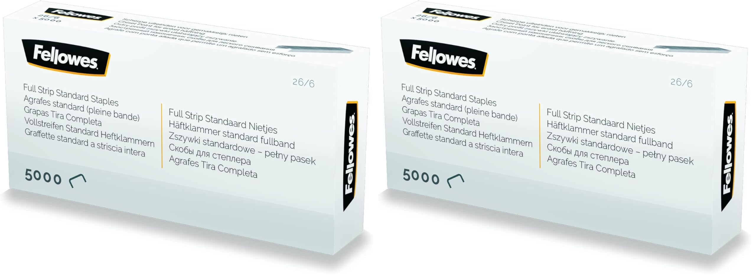 Fellowes Staples 26/6mm for Full Strip Staplers – Box of 5000, 2 Pack – Silver
