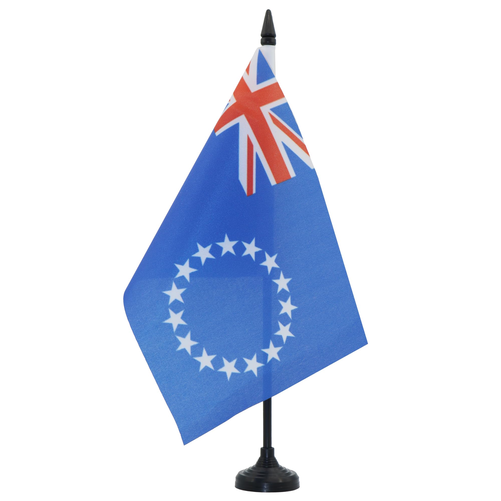 AZ FLAG Cook Islands Table Flag 5'' x 8'' - Cook Islander Office Decoration 100% Polyester 21 x 14 cm - Mini Desk Flag with Pole and Black Plastic Base