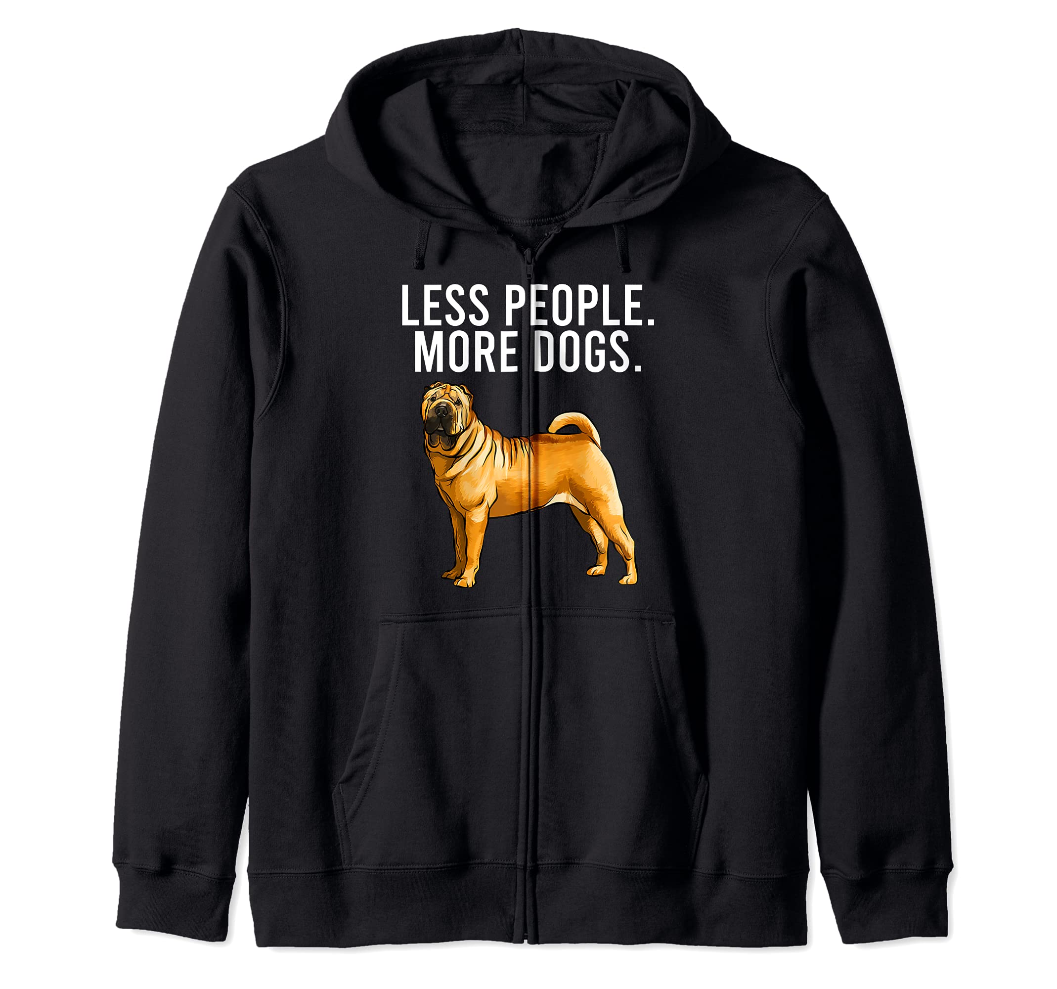 Less People More Dogs Chinese Shar-Pei Funny Introvert Zip Hoodie