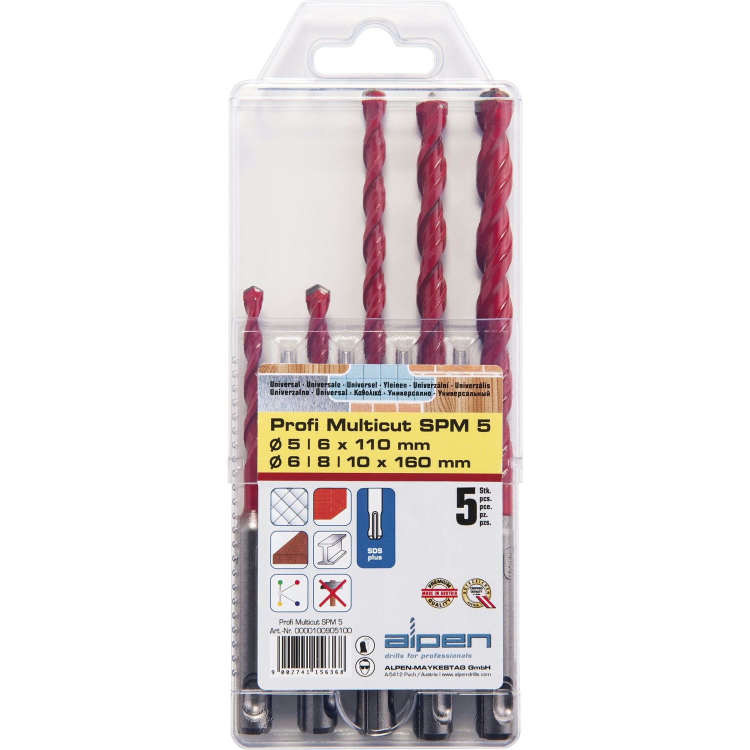 Alpen 100905100 SPM 5 "Multicut" SDS-Plus Tungsten Carbide Multipurpose Drill Bits, Orange/Silver