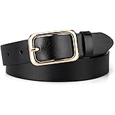 macoking Womens Leather Belt with Gold Square Buckle, Fashion Ladies Belts for Jeans Pants Dresses - 1.1" Width