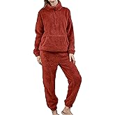 PEHMEA Women's 2 Piece Fluffy Fleece Pajamas Set Cozy Sleepwear with Half Zip Pullover Pants for Winter Loungewear
