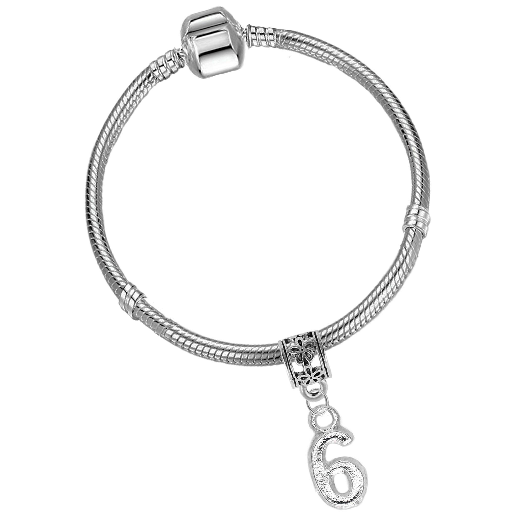 Girls 6th Birthday Silver Plated Starter Charm Bracelet with Gift Box