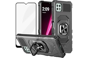 Ailiber for T-Mobile REVVL 7 5G Case with Kickstand, TMobile REVVL 7 5G Case with Screen Protector, for Magnetic Car Mount Stand Holder, Military Grade, Shockproof Cell Phone Cover for REVVL 7-Black
