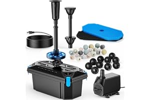 POPOSOAP RGB Pond Filter with Pump Fountain Kits, 660GPH Pond Filter Box With 40W Pond Pump & RGB Auto-Cycle LED Lights, Koi Pond Filters for Outdoor Ponds Clean, Clear, and Add Water Features