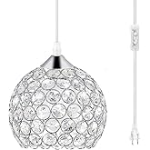TISLYCO Plug-in Crystal Chandelier Lighting with Long Cord 13.12ft and On/Off Switch, Hanging Pendant Lights with Plug in Cor