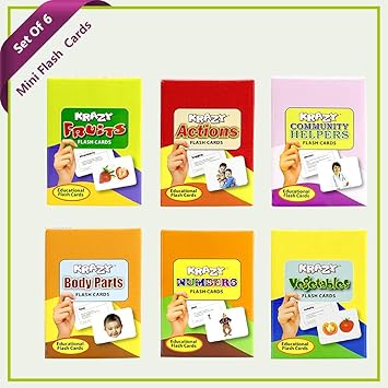 Krazy Combo of Fruits, Action, Community Helpers, Body Parts, Numbers and Vegetables Flash Cards, Small (Multicolour, 133346) - Set of 6