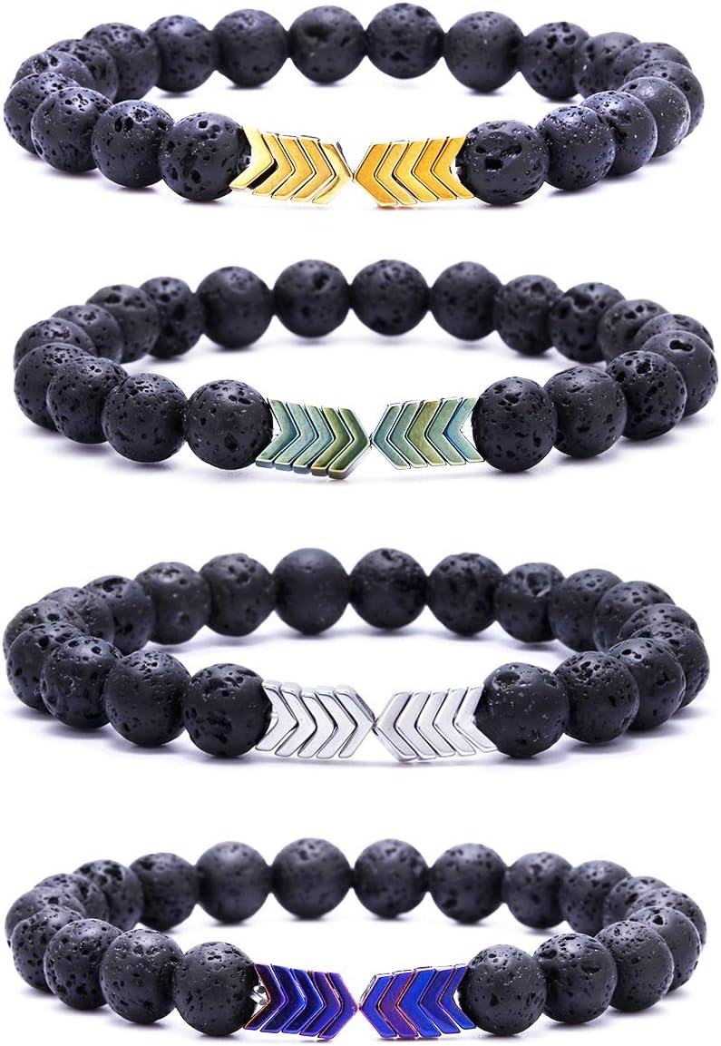 VALIJINA 8mm Lava Rock Stone Bead Bracelet for Women Men Adjustable Arrow Essential Oil Diffuser Bracelet Set