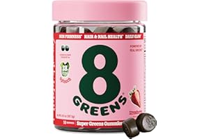 8Greens Supergreens Beauty Gummies with Collagen & Biotin | Super Greens Powder Superfood Gummy for Healthy Skin, Hair, Nails, Glow, and Firmness, Superfood Booster, Strawberry Flavored, 50 Count