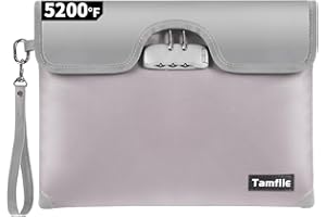 TAMFILE 5200F Fireproof Money Bag with Lock, Waterproof Document Bag with Zipper, 8 Layers Fire Insulation, Safe Storage Pouch for Cash, Passport, Certificate (10" x 13", Silver)