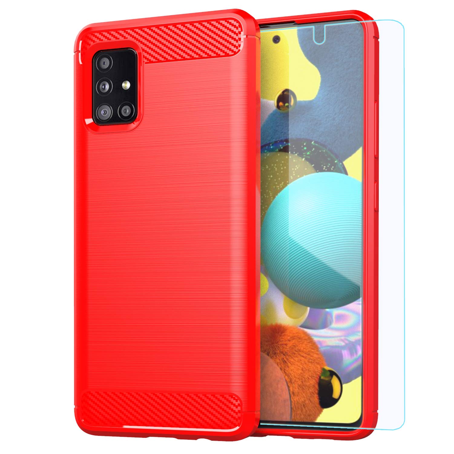 M MAIKEZI Samsung A51 5G case,Galaxy A51 5G case with HD Screen Protector, Soft TPU Slim Fashion Non-Slip Protective Phone Case Cover for Samsung Galaxy A51 5G(Red Brushed TPU)