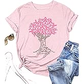 Breast Cancer Shirts for Women Breast Cancer Awareness Shirt Pink Ribbon Tree T-Shirts Cancer Support Short Sleeve Tops