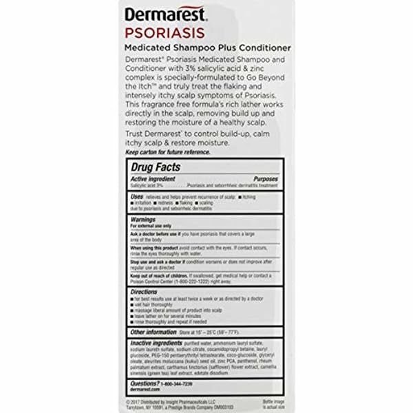 DERMAREST MEDICATED PSORIASIS SHAMPOO & CONDITIONER, WITH SALICYLIC ACID & ZINC COMPLEX, FRAGRANCE-FREE, 8 FL OZ