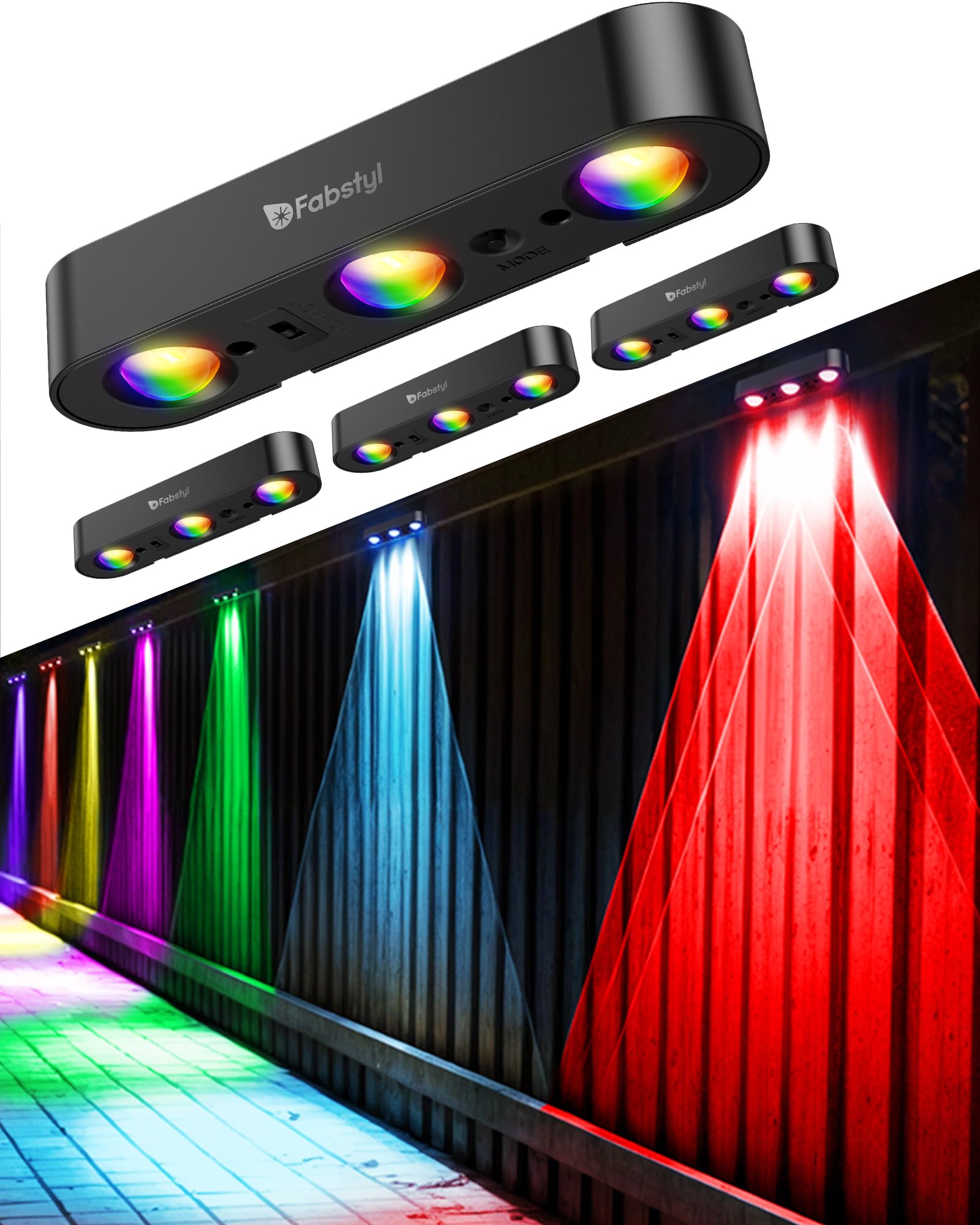 FabStyl Solar Fence Lights Outdoor Garden, 4 Packs RGB Wall Light Outdoor Solar Powered Super Bright with 10 Colour Modes & Sync Function Garden Lights for Patio, Yard, Pathway, Post Decoration