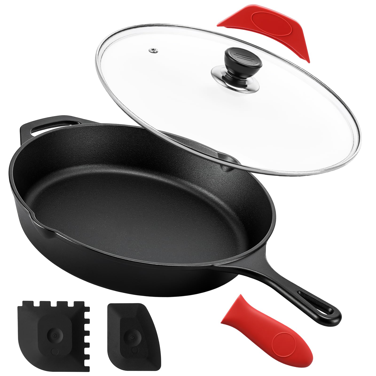 Photo 1 of *MAJOR DAMAGE*
Vesici 6 Pcs Cast Iron Skillet with Lid 12 Inch Nonstick Frying Pans Skillet with Silicone Handle Covers and Scraper Omelette Pan Cookware with Drip-spouts for Kitchen Party Oven Stovetop Catering