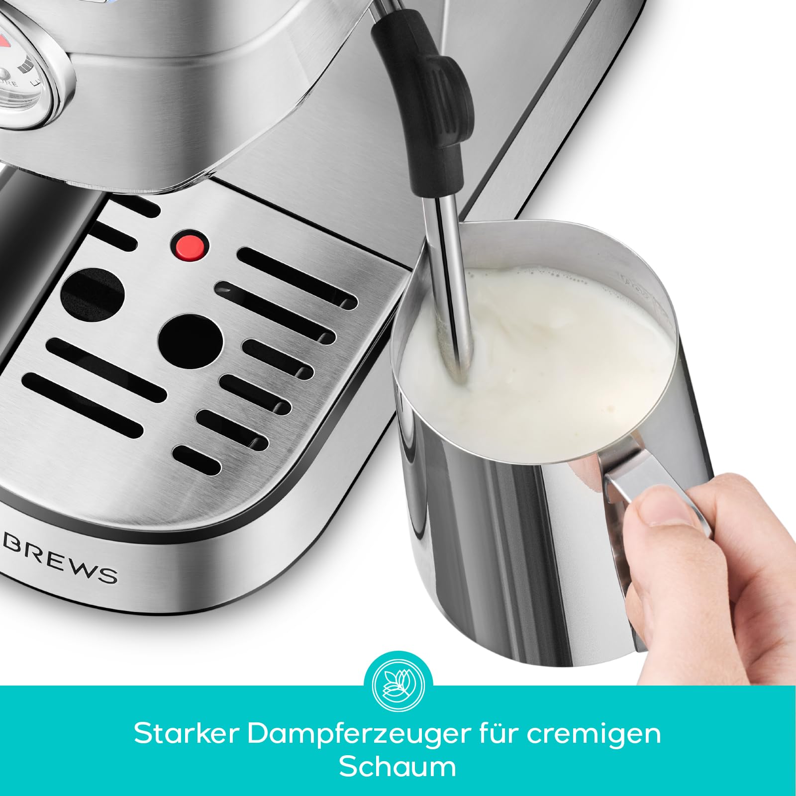 CASABREWS CM5418 Kompakte Espresso Siebträgermaschine mit Milchaufschäumer 3