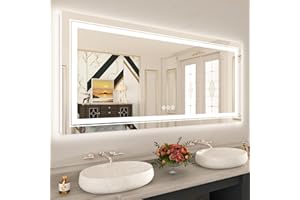 WTTY LED Bathroom Mirror 60"x30" with RGB Backlit and Front Light,Stepless Dimmable LED Mirror for Bathroom,Colored Lighted Bathroom Vanity Mirror,Anti-Fog,Memory Function,Shatter-Proof