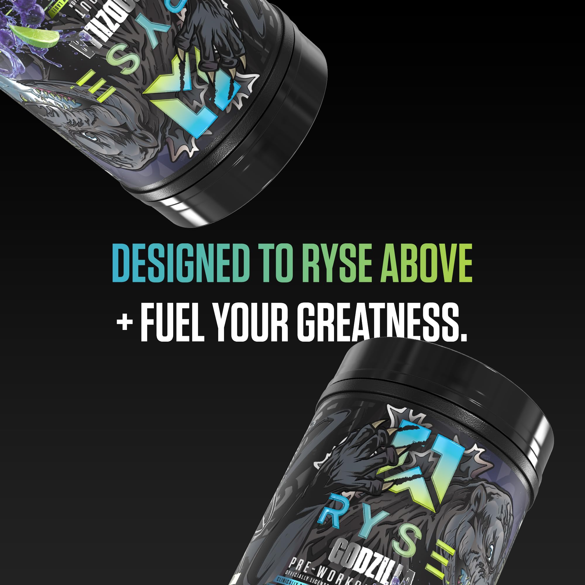 RYSE Godzilla X Noel Deyzel Pre Workout Powder - Monsterberry Lime - 400mg Caffeine, High Stim Pre-Workout for Men & Women with Citrulline & Beta Alanine - Energy, Pump & Focus - 20/40 Servings