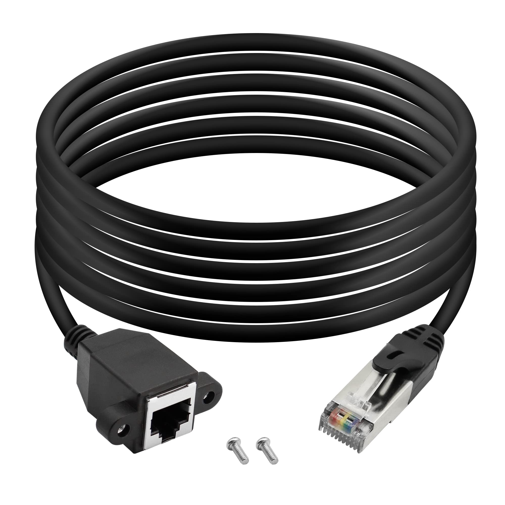 QIANRENON RJ50 10P10C Male to Female Extension Cable Panel Screw Mount Shielded Cat 5E 26AWG for Motorola Car Intercom Barcode Scanning Laser Printing Industrial Equipment, 3m (9.8ft)