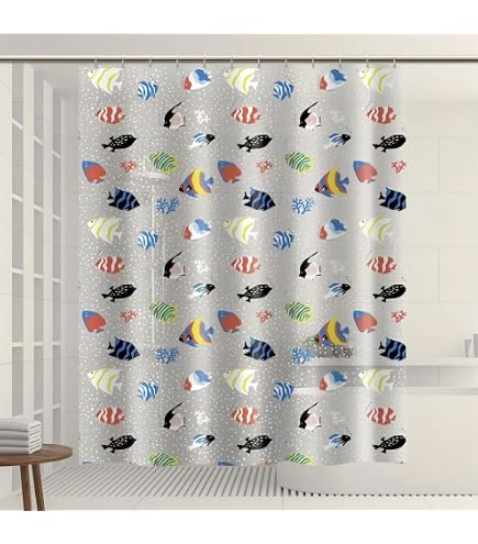Cortina Para Baño Impermeable Poliester Lavable 12 Ganchos