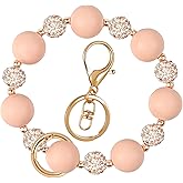 Keychain Wristlet for Women Silicone Beaded Wrist Keychain with Key Ring Bracelet Elastic Bangle Car Key Chain Holder for Women Wrist Keychain Bracelet