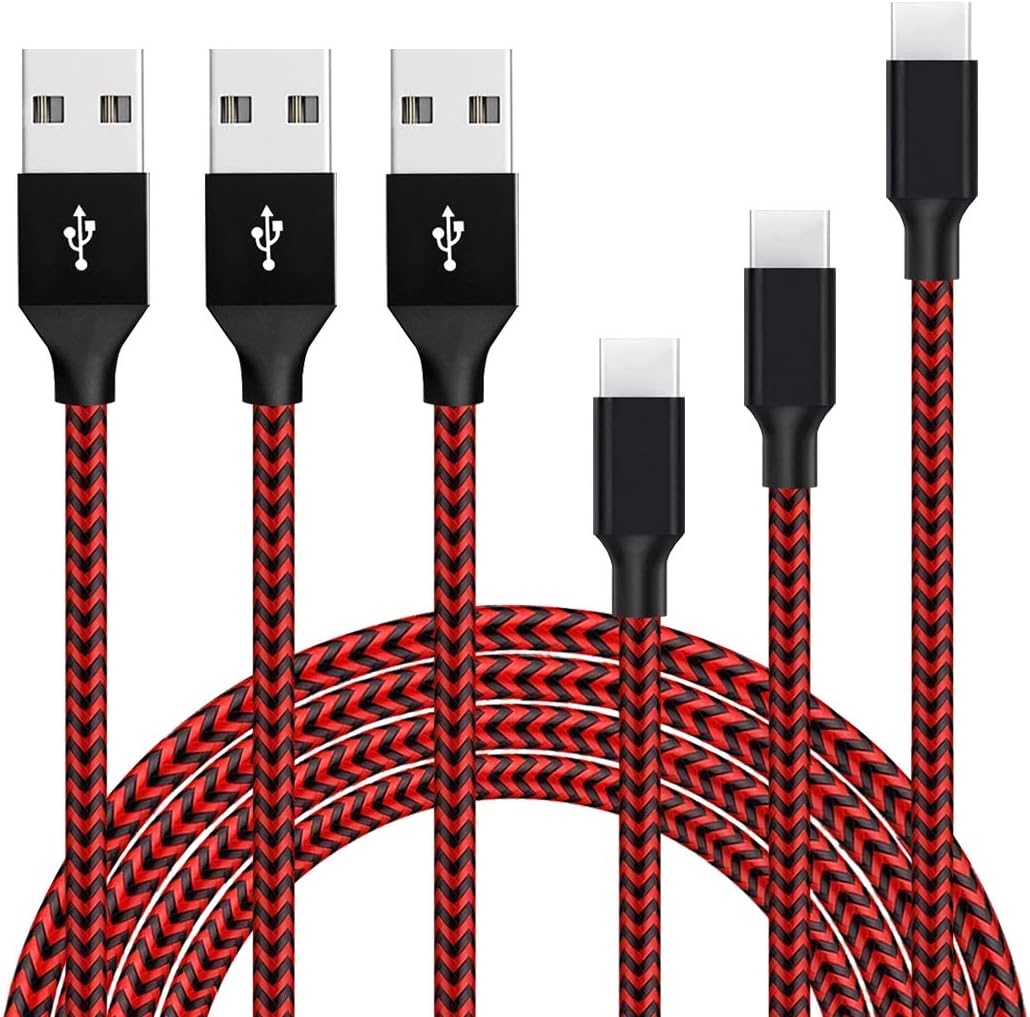 USB Type C Cable,YouCoulee 3 Pack 3.3Ft 6.6Ft 10Ft USB C Cable Nylon Braided Long Cord USB Type A to C for Samsung Galaxy S9 S9 Plus Note8 S8 Plus, Apple MacBook, LG G6 V20, Pixel,Nexus 6P (red)