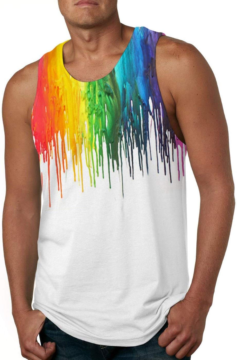 Men's All Over Print Sleeveless Tank Top Casual Sport Gym Vest Shirt