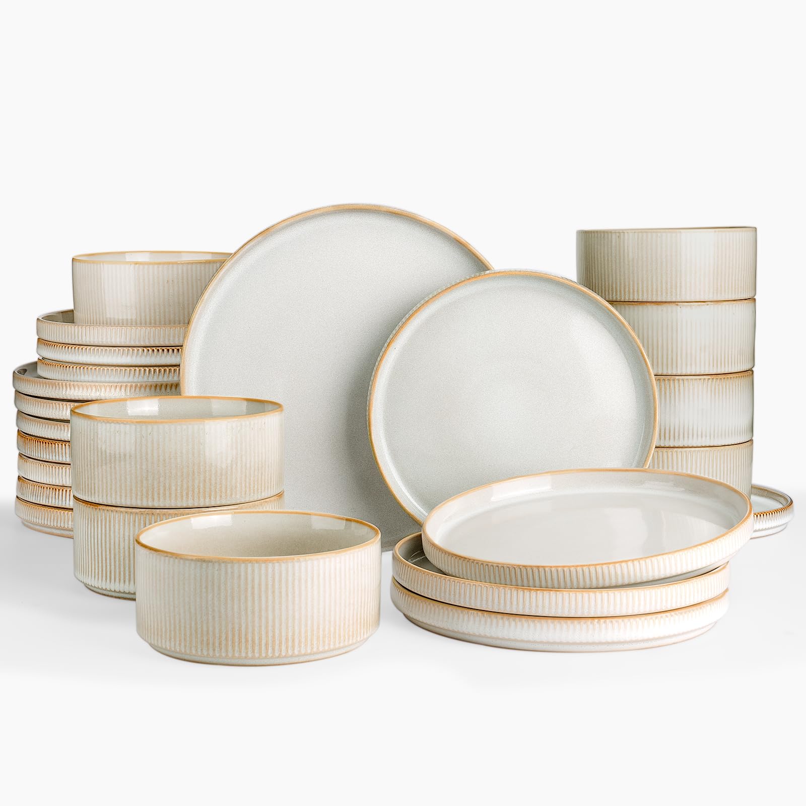 Photo 1 of famiware Star Plates and Bowls Sets, Modern Stoneware Dinnerware Sets for 8, 24-Piece Kitchen Dish Set - Microwave and Dishwasher Safe, Chip and Scratch Resistant, Cappuccino White