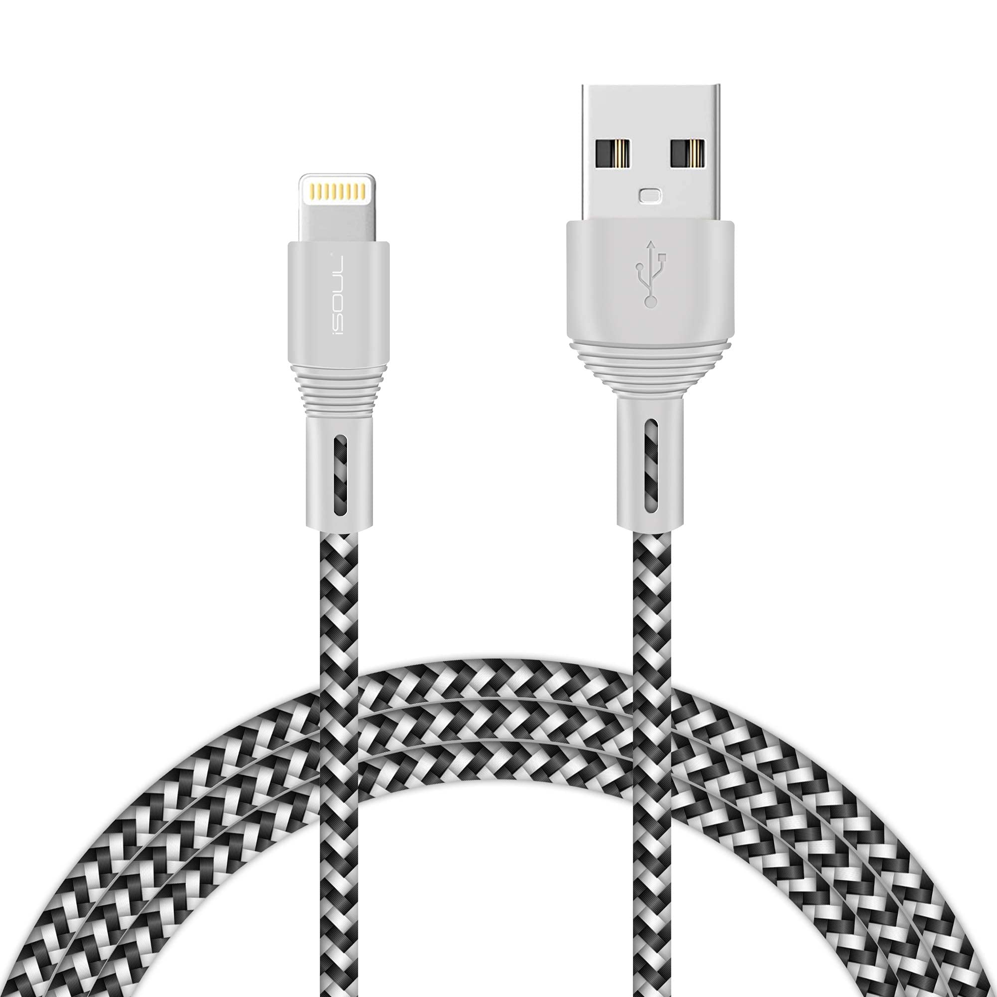 iSOUL iPhone Charger Cable, Lightning Cables 6.5ft/ 2 Meter iPhone Charger Braided Long Lead USB Fast Charging Cable Compatible with iPhone 11/XR/Pro/Xs Max/X/8/7/Plus/6S/6/SE/5S/12/13 iPad Air