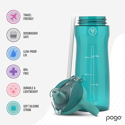Pogo 18-Ounce Water Bottle With Soft Straw – BPA-Free Tritan, Leak-Proof Flip Lid