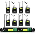 FULODE IEM UHF Wireless in Ear Monitor System 2 Channel 8 Bodypacks Monitoring with in Earphone, 2x40 UHF Frequencies, for Stage, Studio and Church, 330Ft Range (8 Bodypack)