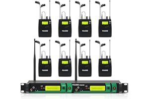FULODE IEM UHF Wireless in Ear Monitor System 2 Channel 8 Bodypacks Monitoring with in Earphone, 2x40 UHF Frequencies, for Stage, Studio and Church, 330Ft Range (8 Bodypack)