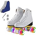 Roller Skates for Men and Women, Black Derby Roller Skates with 4 Shiny Wheel, Classic Double-Row Roller Skates for Indoor and Outdoor