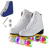 Roller Skates for Men and Women, Black Derby Roller Skates with 4 Shiny Wheel, Classic Double-Row Roller Skates for Indoor and Outdoor