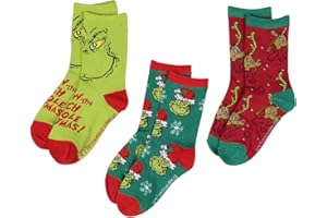 Bioworld Dr. Seuss GRINCH Kids 3 Pairs Multi-Design Crew Socks For Boys' Or Girls'