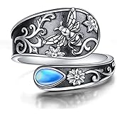 DAOSHANG 925 Sterling Silver Spoon Rings Adjustable Sunflower Thumb Ring For Women Turquoise Boho Ring Vintage Rings Unique Jewelry Present for Christmas Mother's Day
