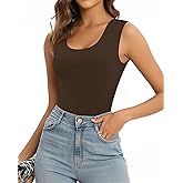 MANGOPOP Sleeveless Bodysuit For Women Scoop Neck Double Lined Tank Top Body Suit Basic Fitted Summer Going Out Tops