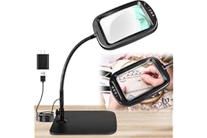 NZQXJXZ 10X 30X 7 Inch Extra Large Magnifying Glass with Light and Stand, 5 Color Modes Magnifying Lamp Adjustable Lighting Level, Flexible Gooseneck Hands Free Reading Magnifier for Books Crafts Close Work