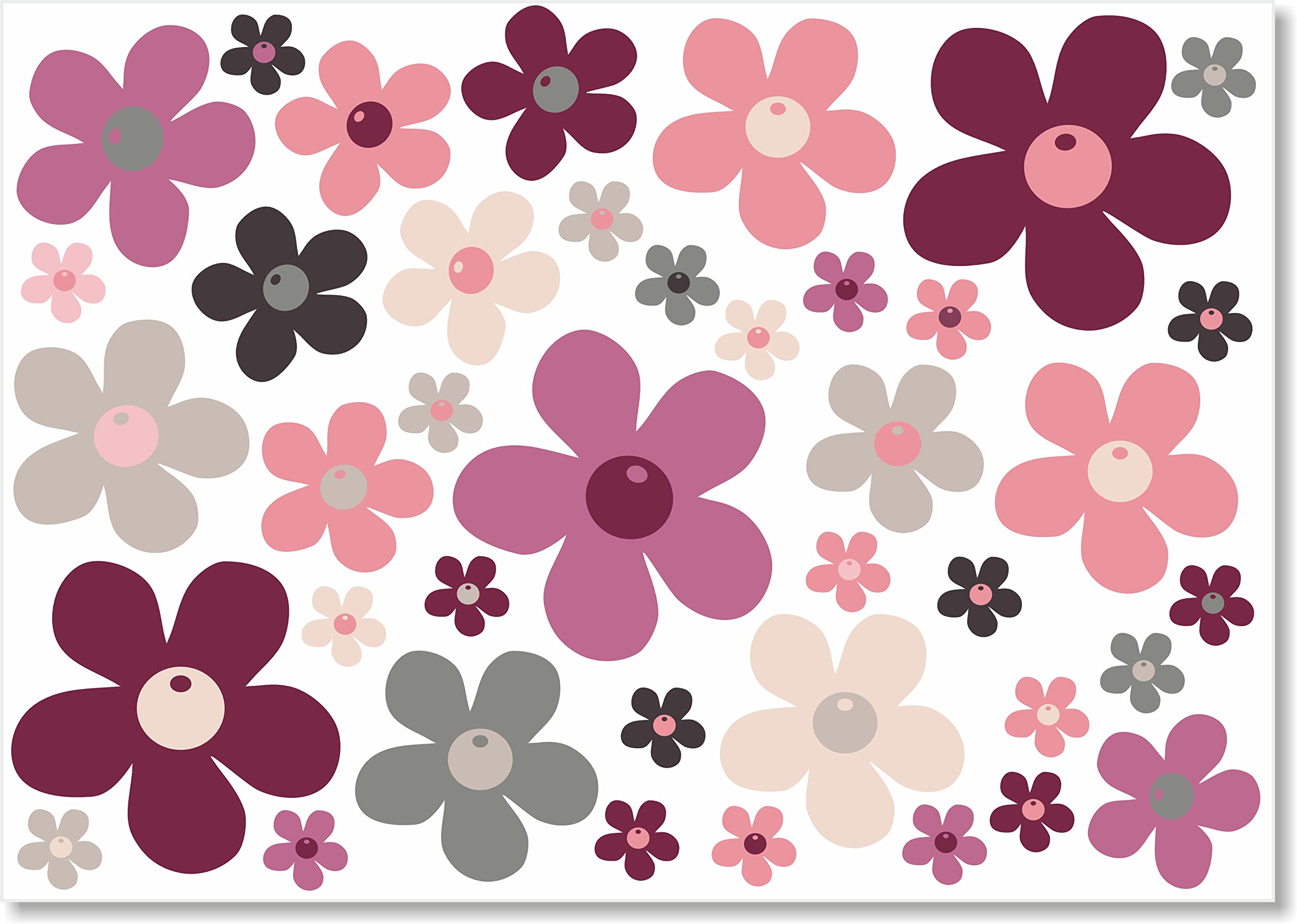 beihaasnatuerlich® 40 Flower Stickers Plush Set Flowers for Kitchen, Bathroom, Car, Bike, Suitcase, Laptop, Mobile Phone, Wheelie Bin Stickers, Bobbycar, Scooter, Waterproof Stickers Outdoor