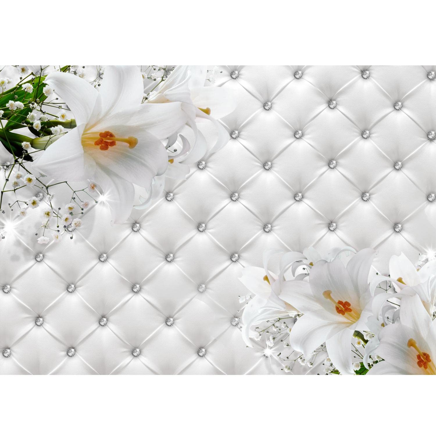Runa Art Wallpaper 396 x 280 cm Flowers 3D Lilies Non-Woven Decoration Print Wall Mural Living Room - Made in Germany - White 9185012a